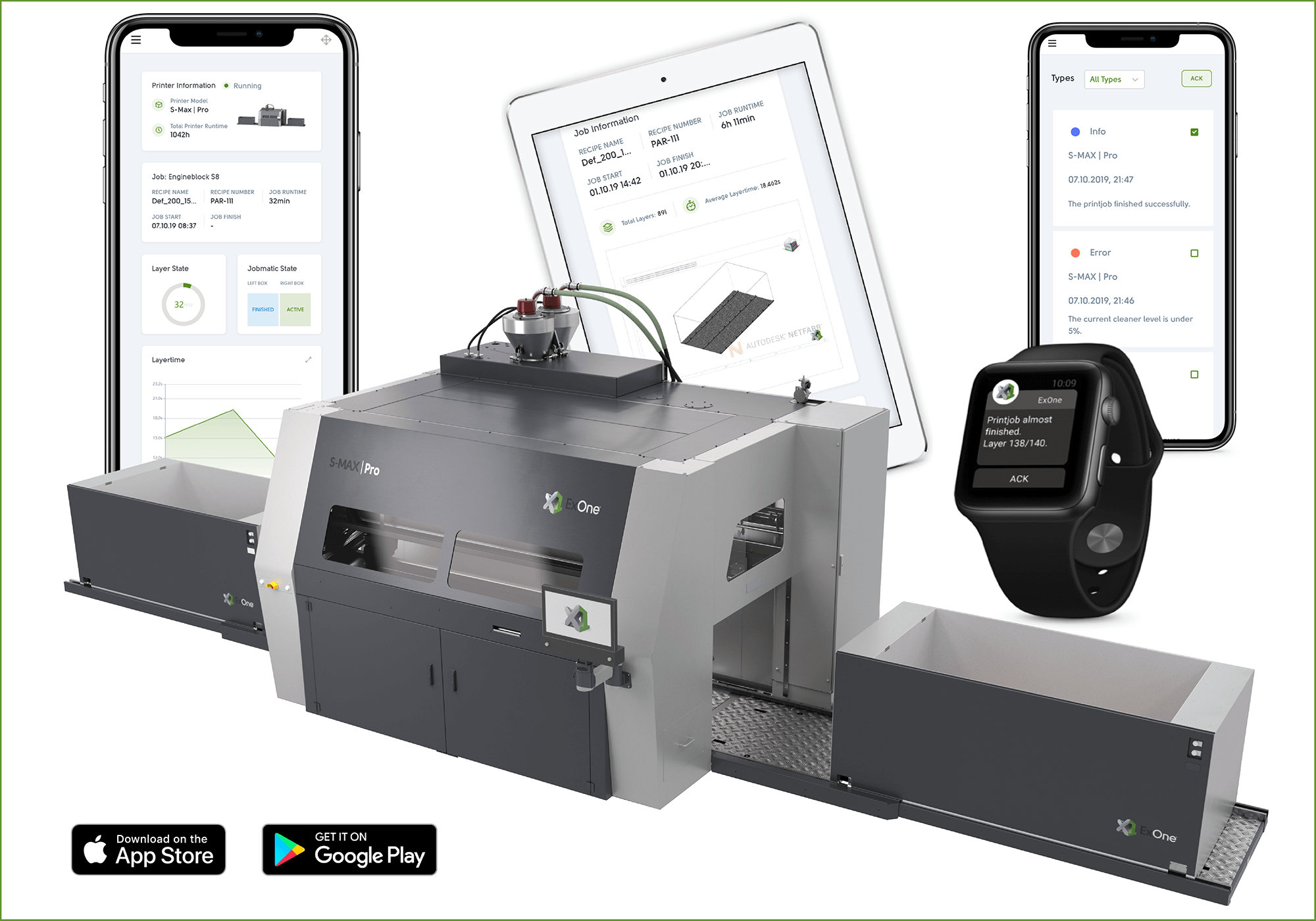 Приложение для термопринтера. EXONE (США). Мониторинг процесса 3d печати. Мобильные устройства для промышленного мониторинга.