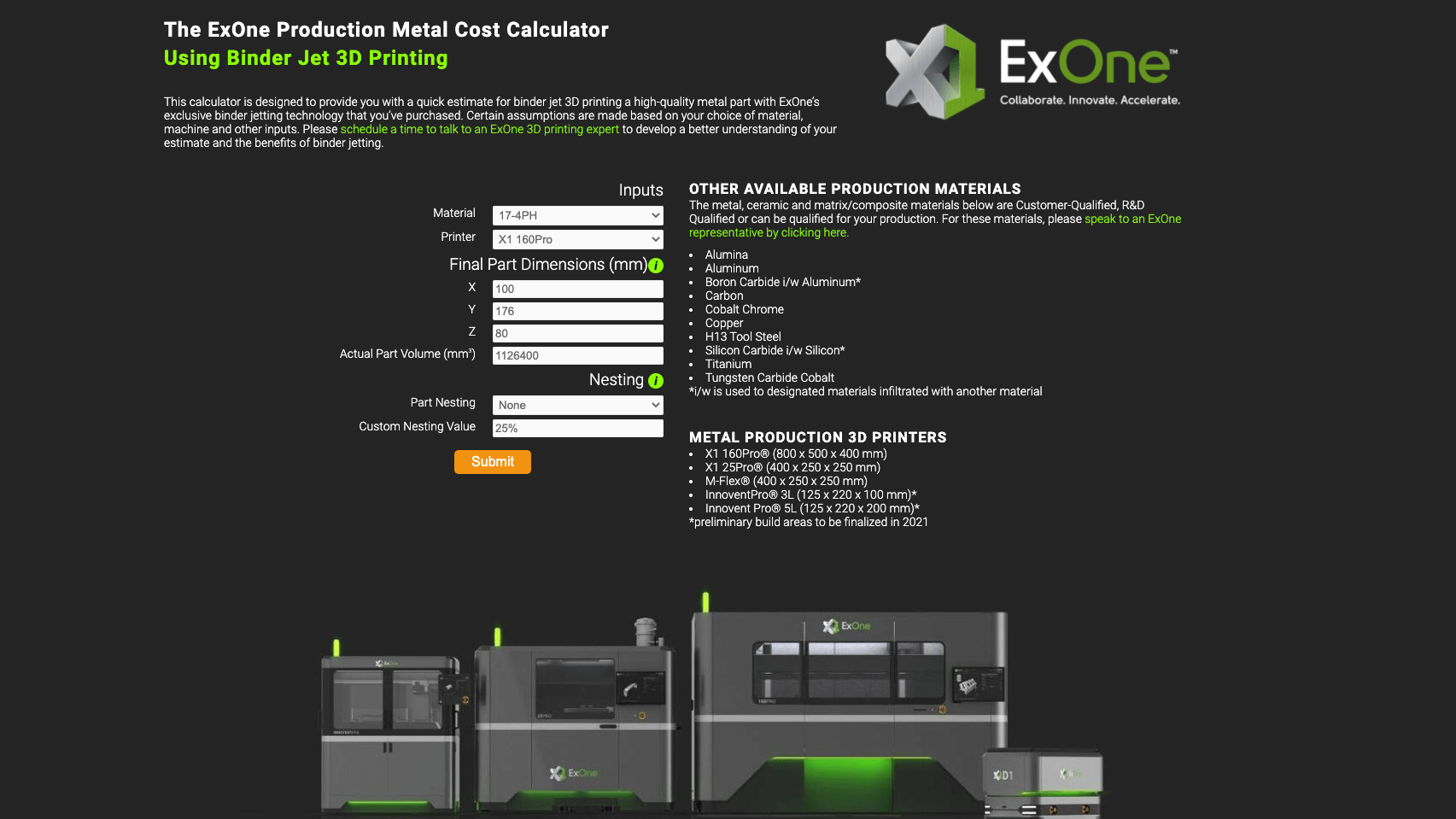 ExOne | ExOne Launches Online for Manufacturers to Quickly Compare the of Metal 3D Printing for Production.